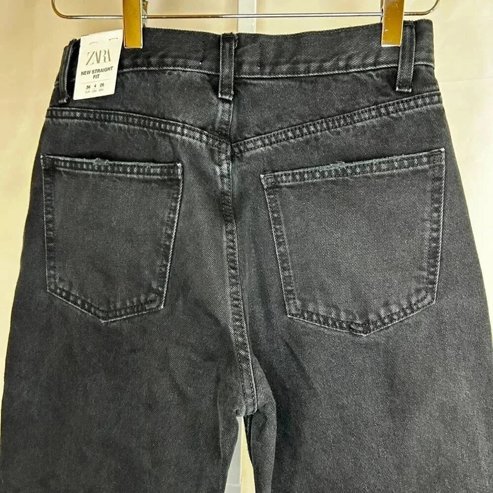 Zara Straight Fit Size 4 Button Fly Jeans Black Women Casual Business - Picture 6 of 8